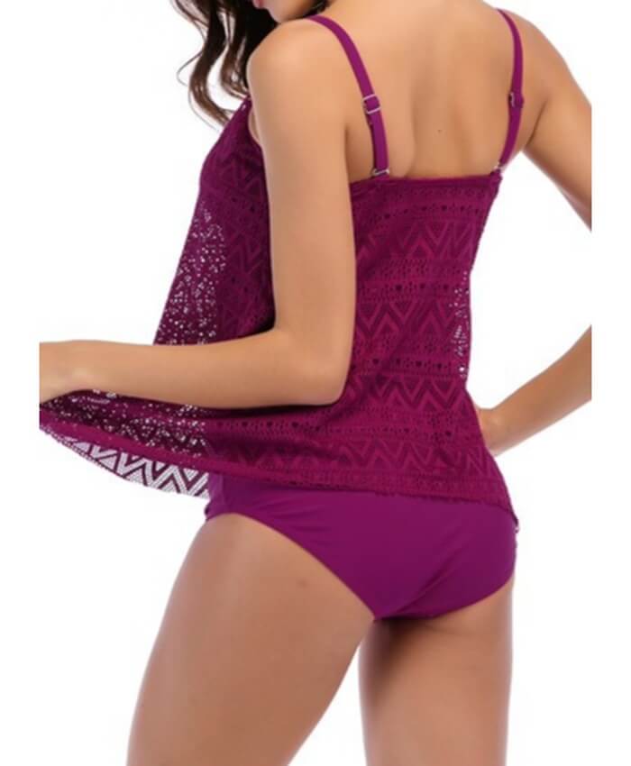 Solid Purple Spaghetti Strap Tankini Set